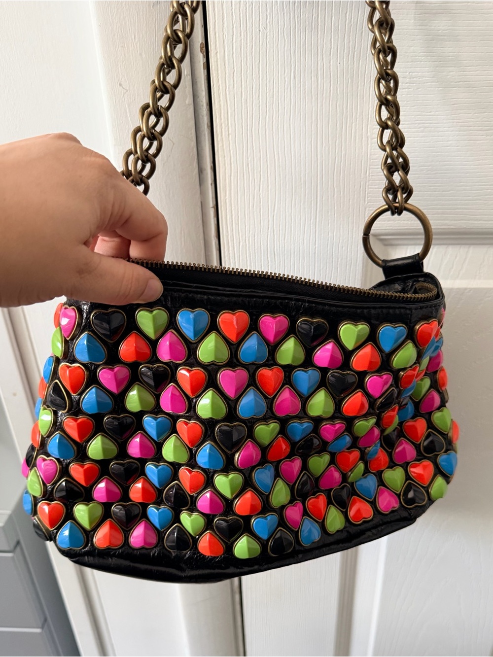 Vintage Betsey Johnson Y2K Multi Color Candy Heart Studded Shoulder Bag NWT - Picture 4 of 14